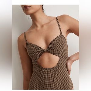 Madewell Knotted Cutout One-Piece Swimsuit in Mini Check Sz L